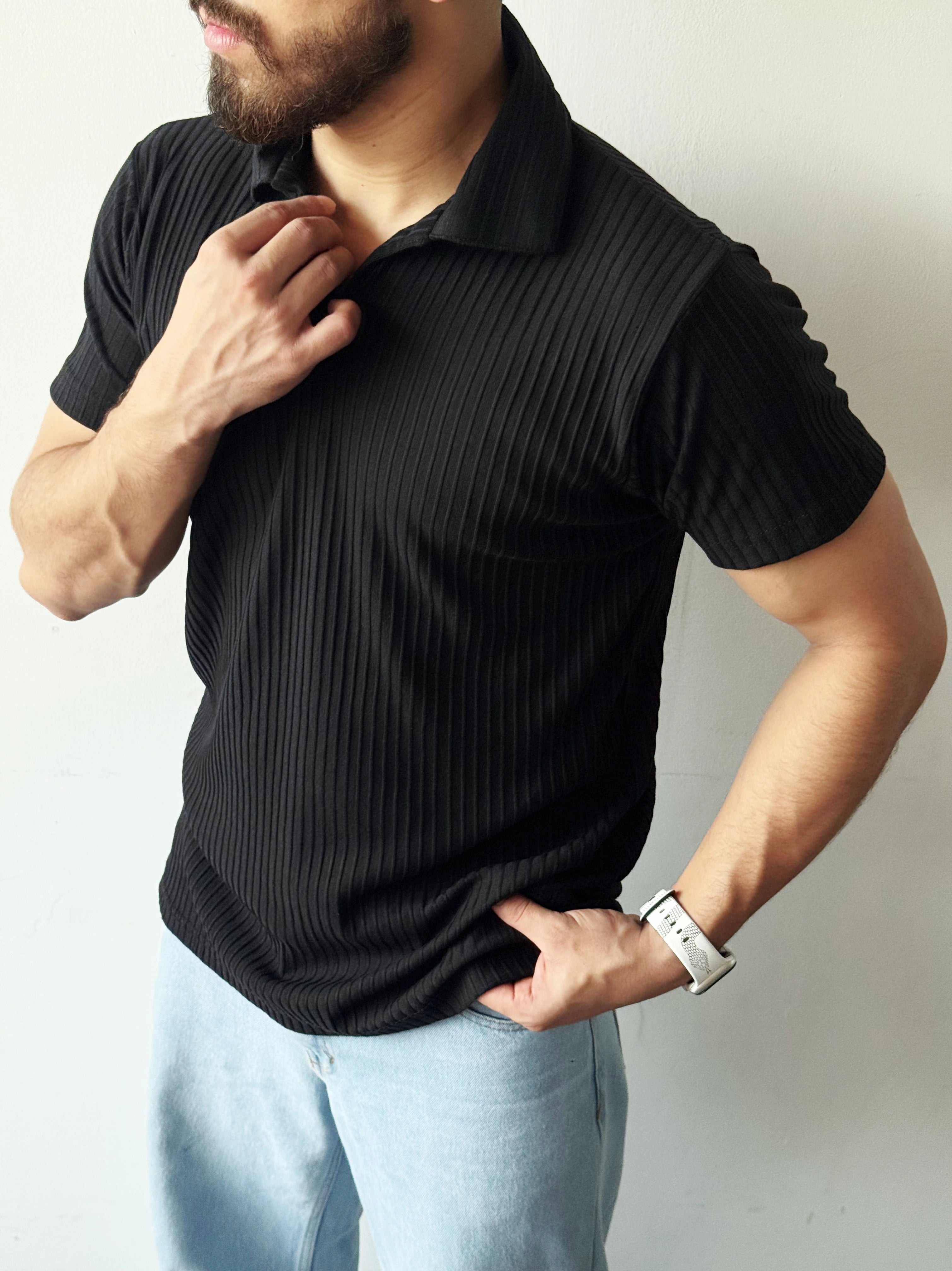 Black Striped - Cotton Polo Shirt