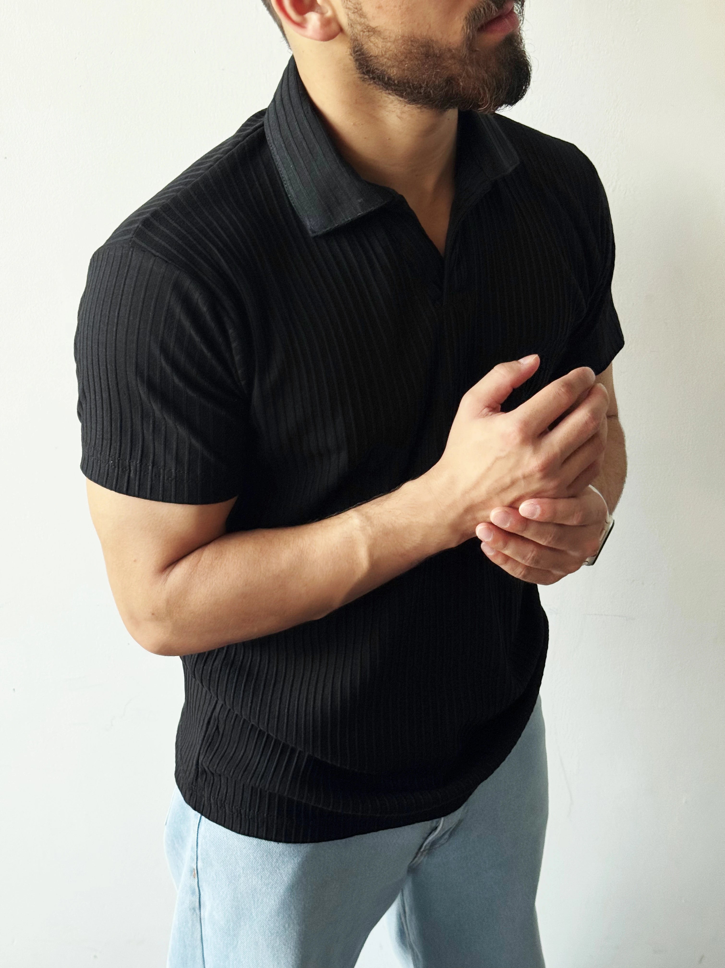 Black Striped - Cotton Polo Shirt