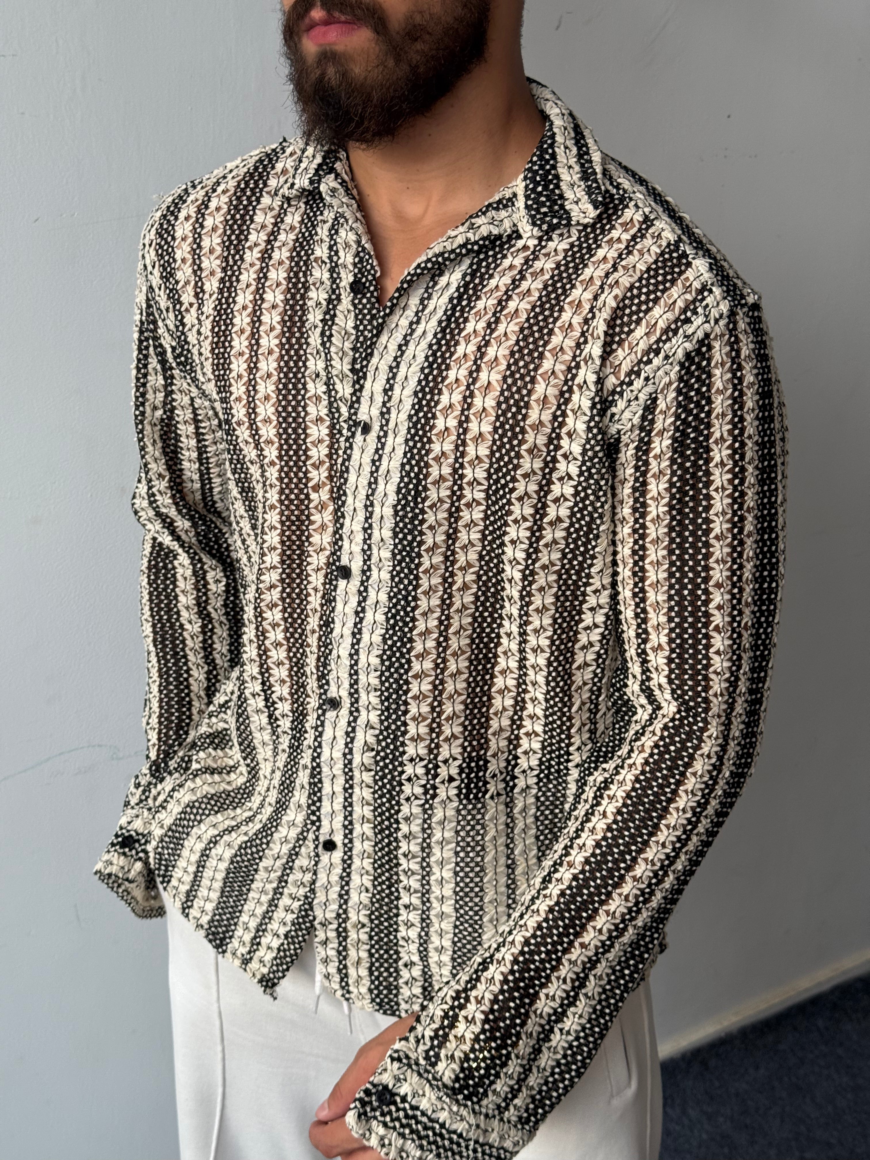 Crochet Knit Striped Shirt