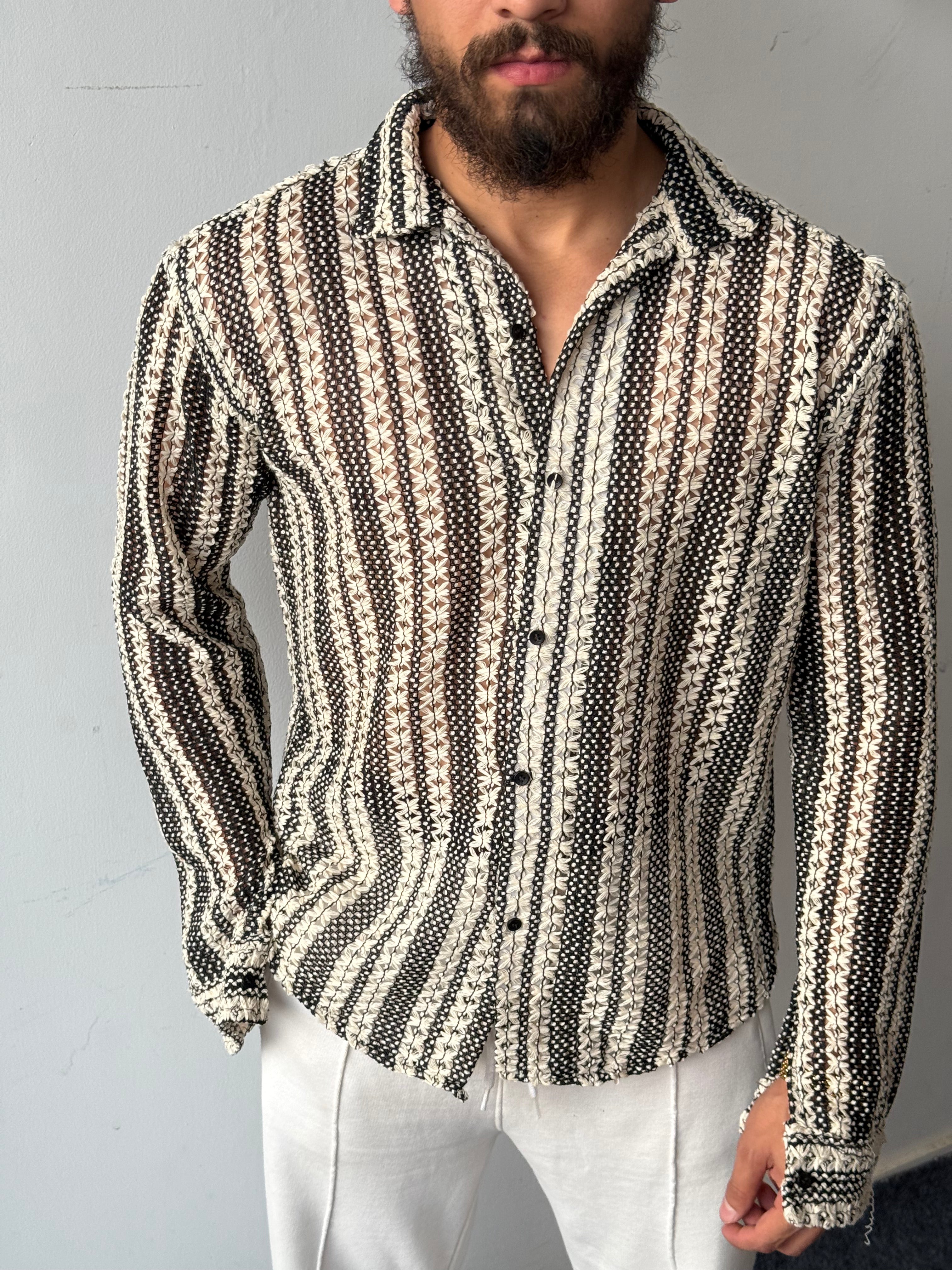 Crochet Knit Striped Shirt