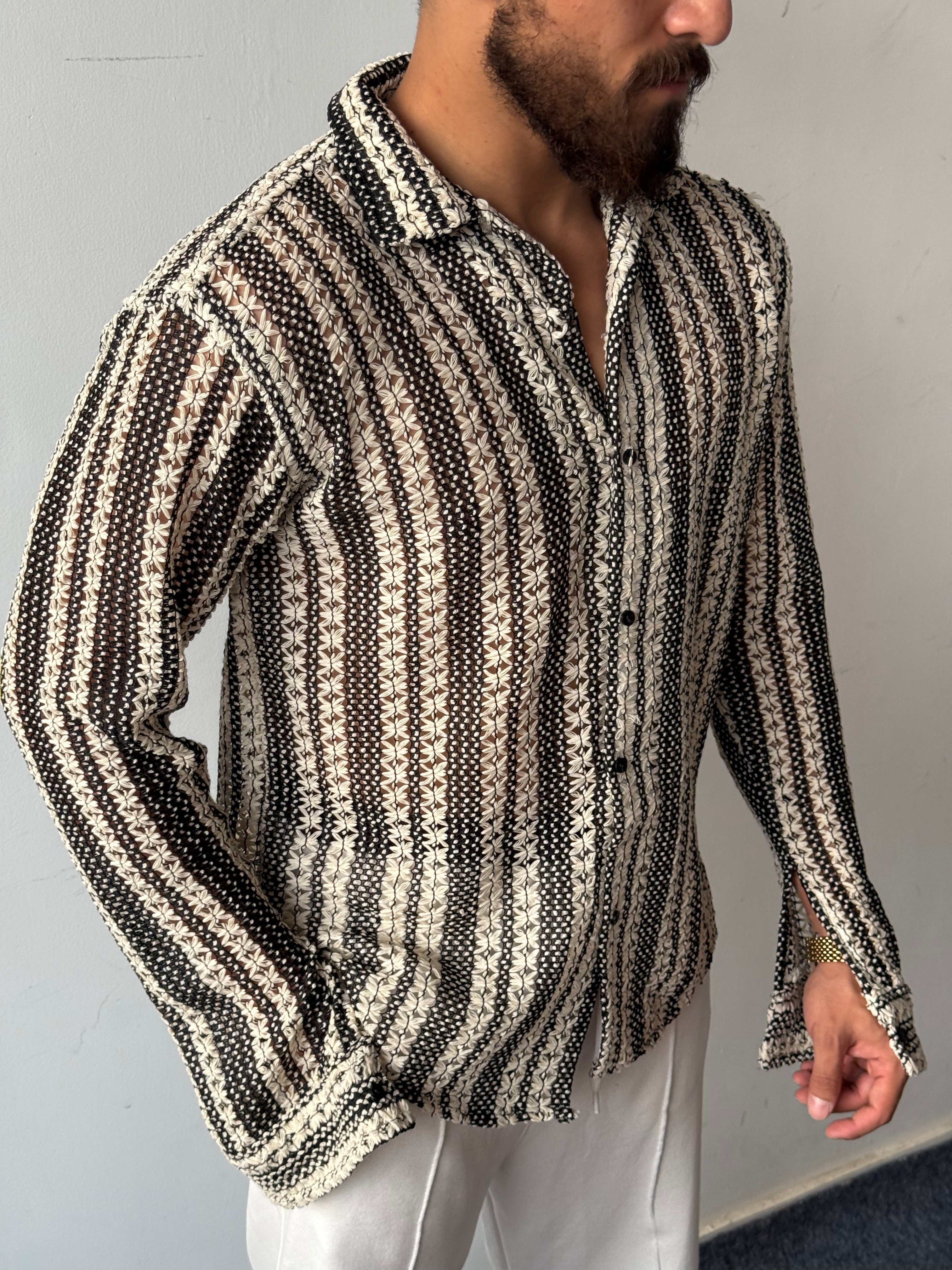 Crochet Knit Striped Shirt