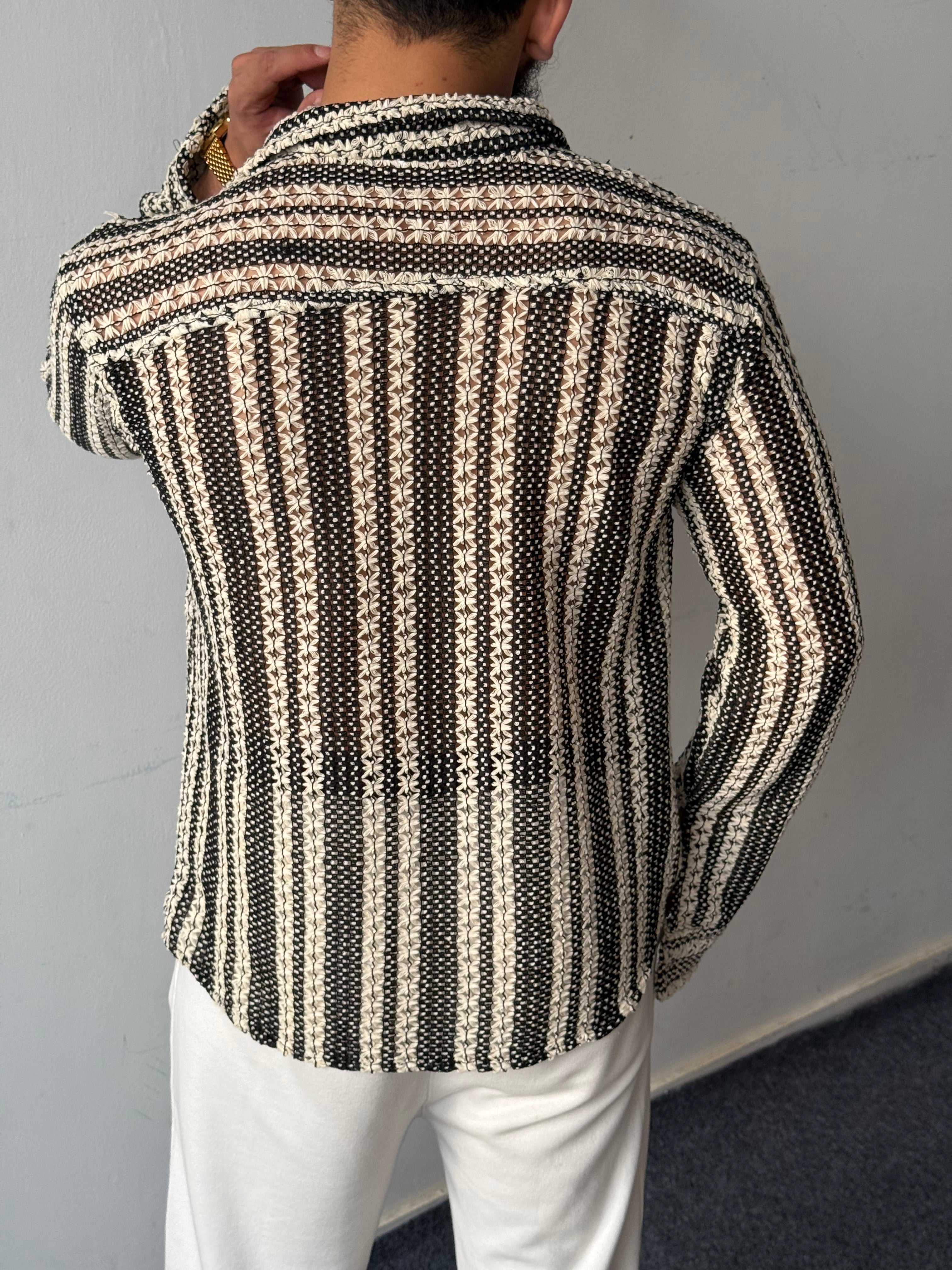 Crochet Knit Striped Shirt