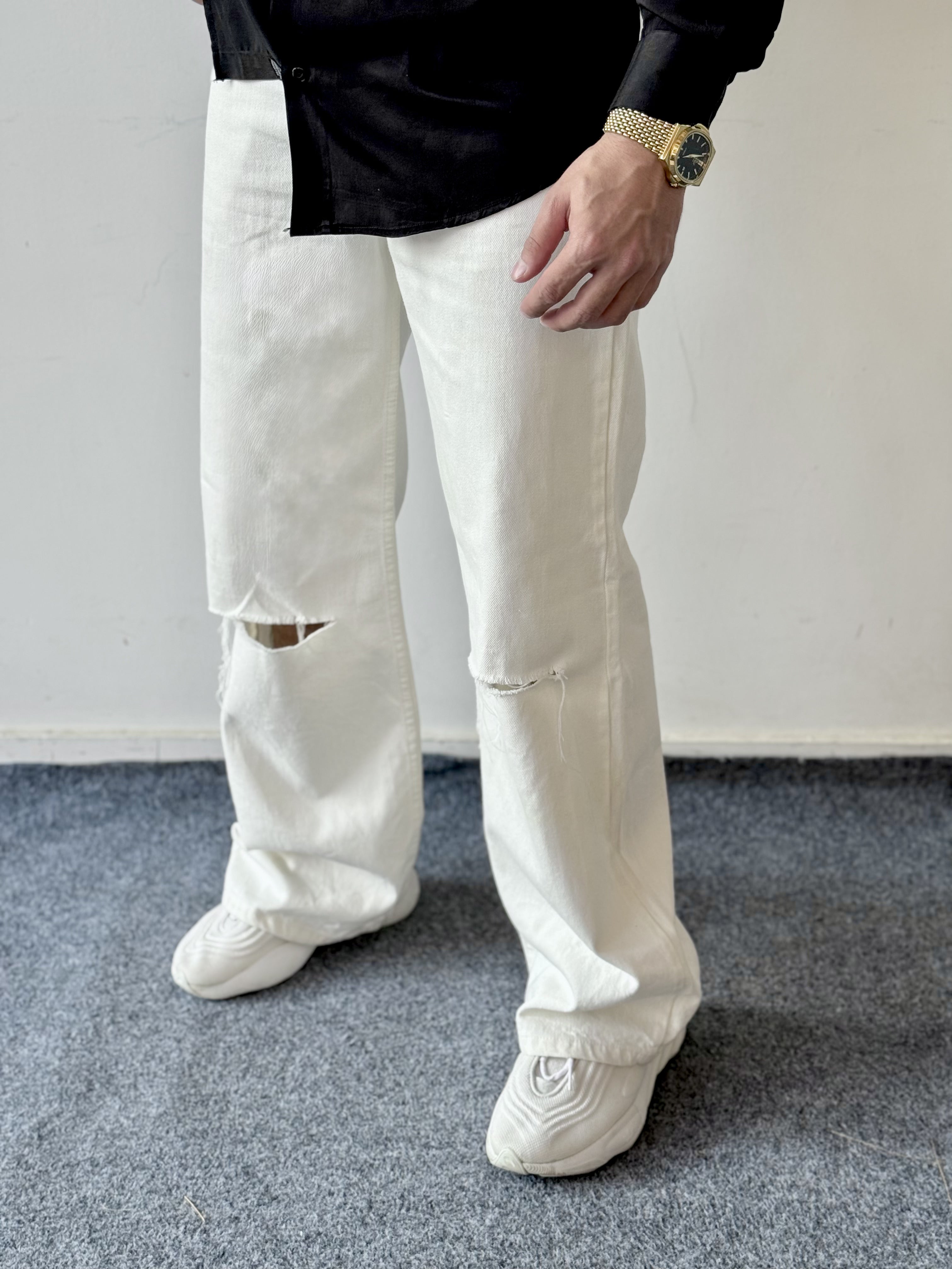 White Ripped Baggy Jean