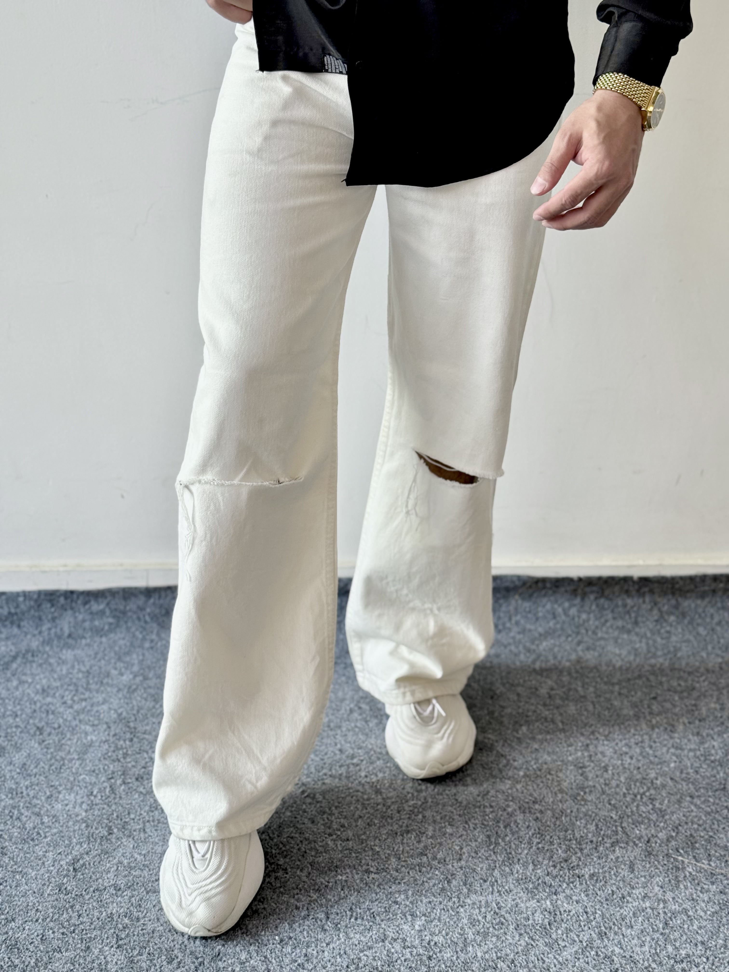 White Ripped Baggy Jean