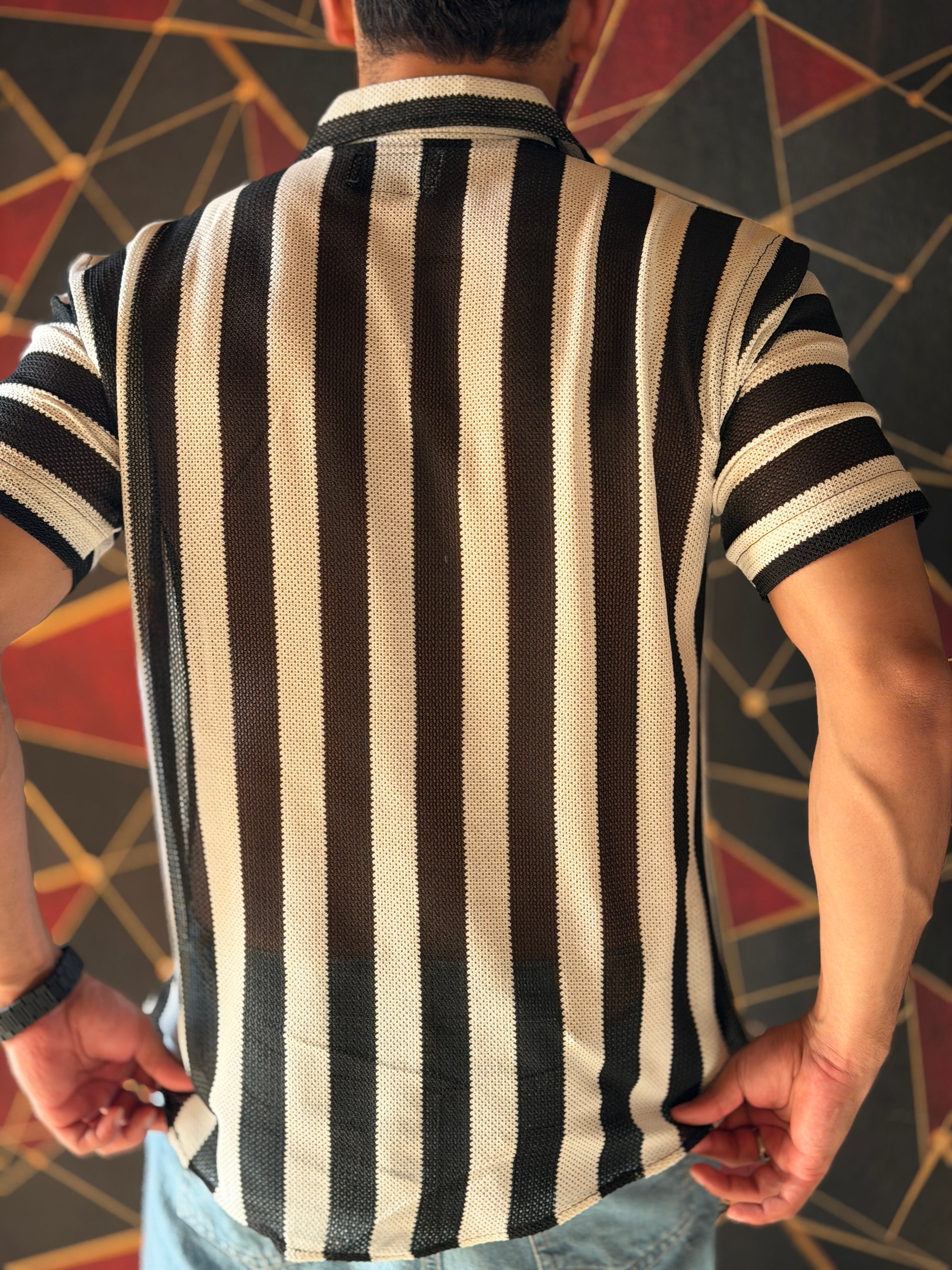 Striped Knitted Shirt Half Sleeves