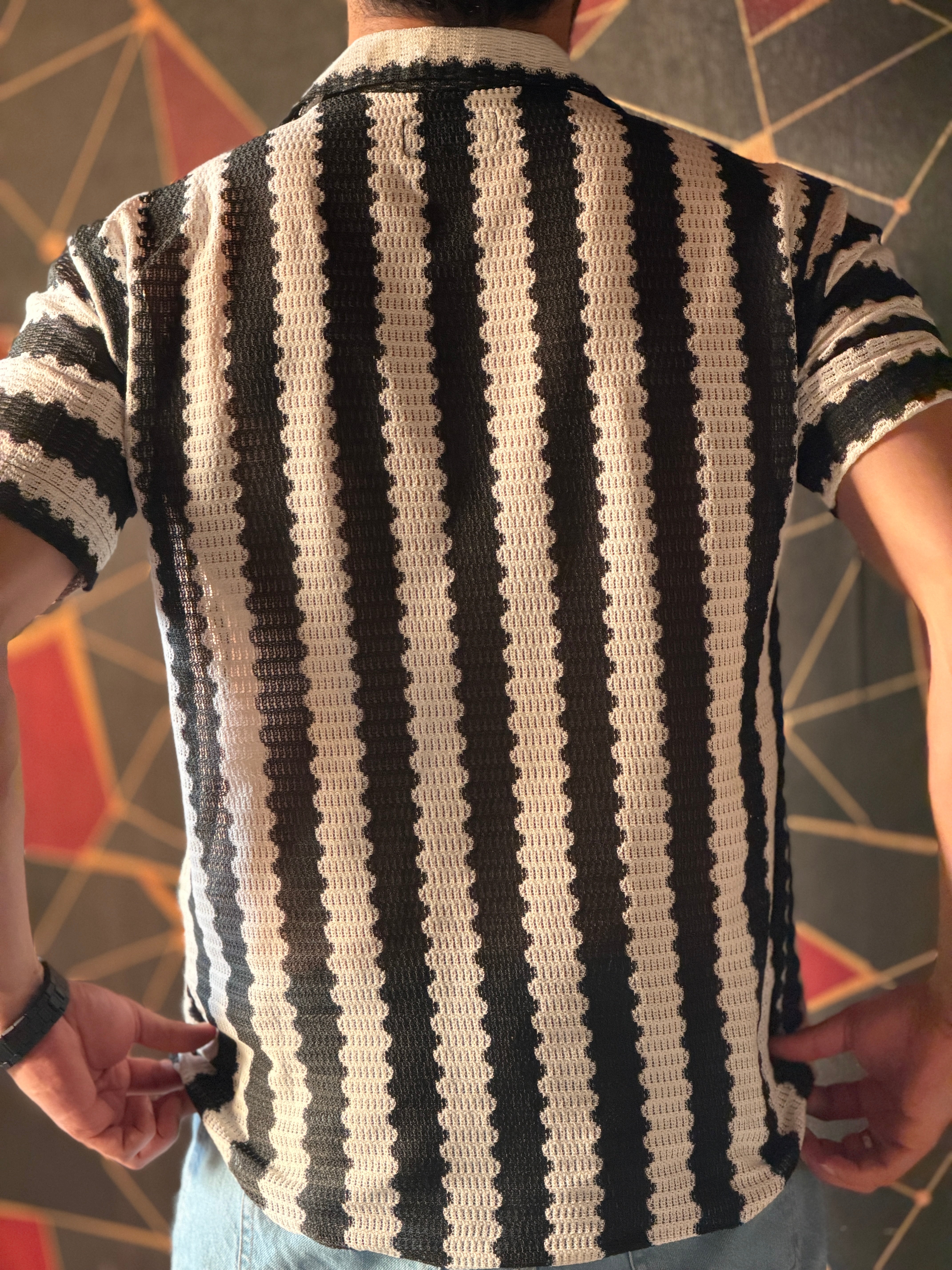 Striped Knitted Shirt Half Sleeves