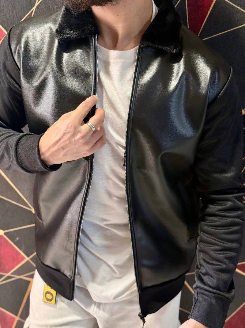 Rexine Fur Collar Jacket