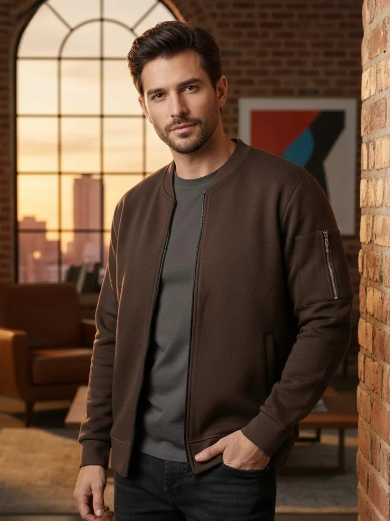 Plain Arm Zip Bomber Jacket