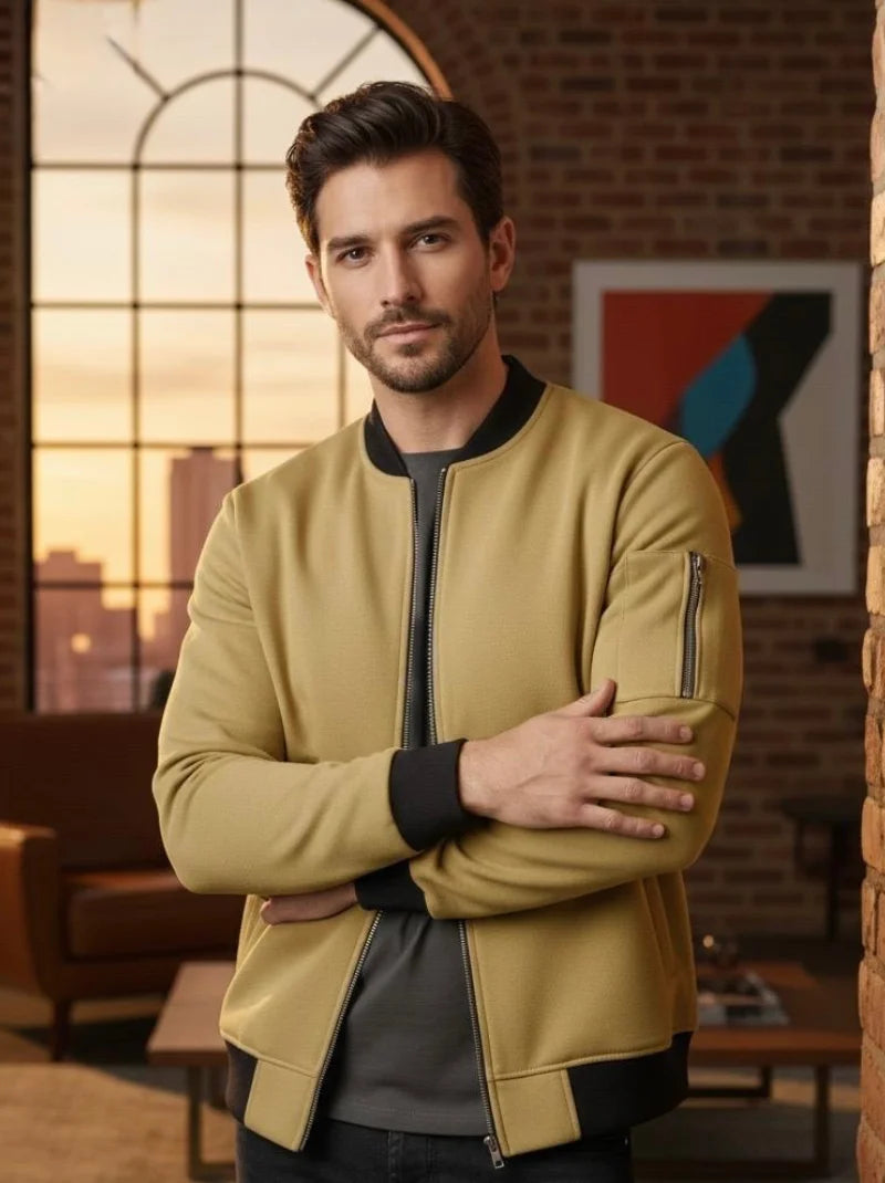 Plain Arm Zip Bomber Jacket