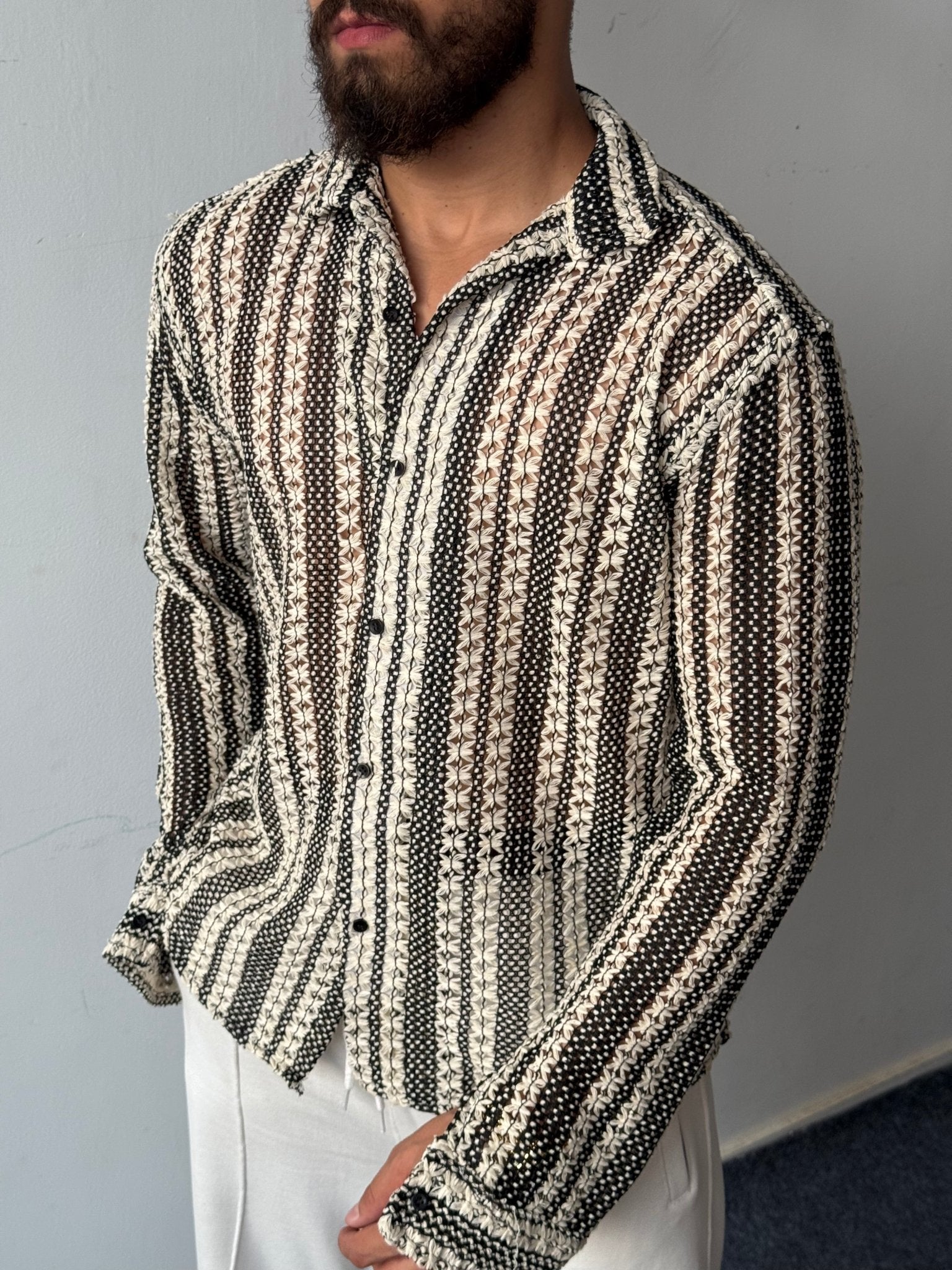 Crochet Knit Striped Shirt - CAF (Classy And Fit)