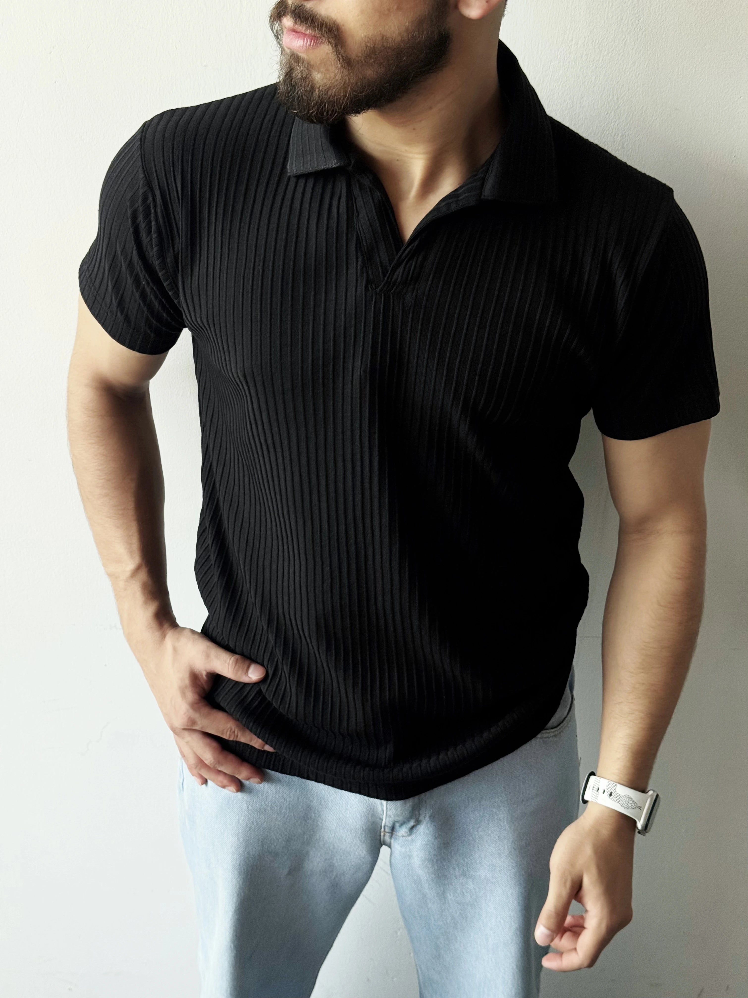 Black Striped - Cotton Polo Shirt